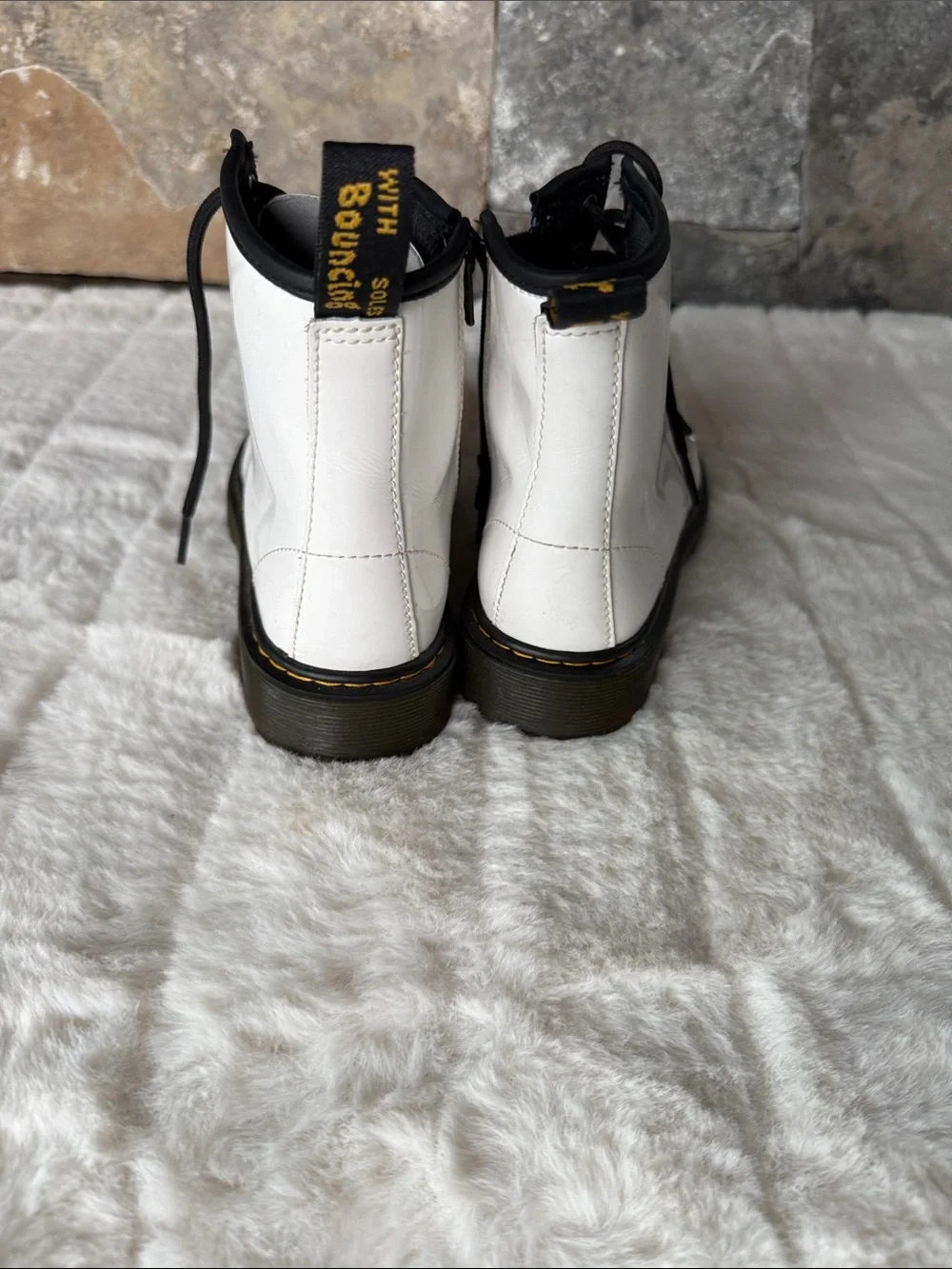 Kids Dr. Martens White PLeather Lace-Up Combat Boots Size 3